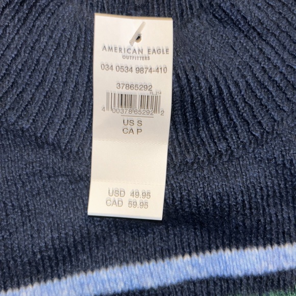 American Eagle Woven Holiday High Neck Knitted Navy Blue Sweater Size S NEW - Picture 7 of 8